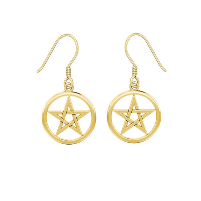 Solid Gold Pentagram Pentacle Earrings GTE293