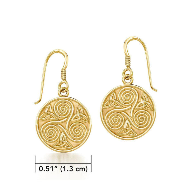 Celtic Spiral Triskele and Trinity Knot Solid Gold Earrings GTE651