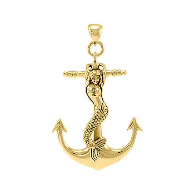 Mermaid on Anchor Solid Gold Pendant GTP1006