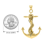 Mermaid on Anchor Solid Gold Pendant GTP1006