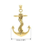 Mermaid on Anchor Solid Gold Pendant GTP1006