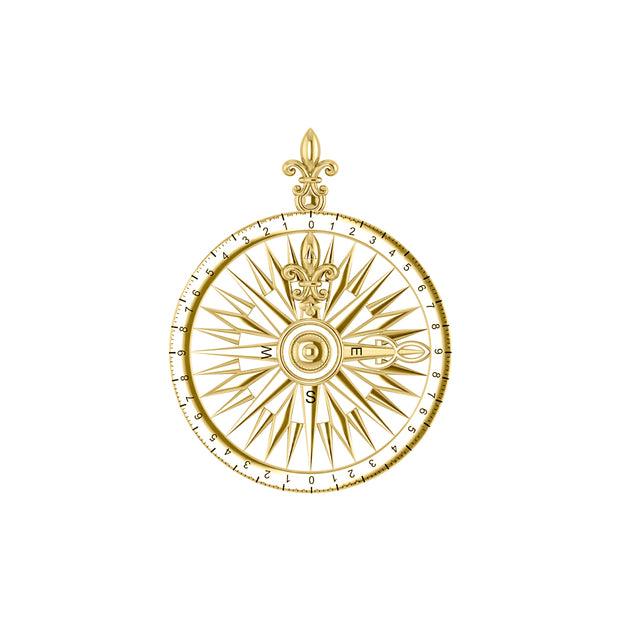 Fleur de Lis Solid Gold Rose Compass Pendant GTP1118