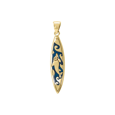 Dolphin Surfboard Solid Gold Pendant GTP1583