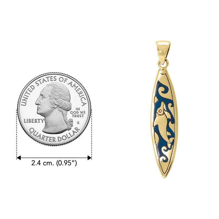 Dolphin Surfboard Solid Gold Pendant GTP1583