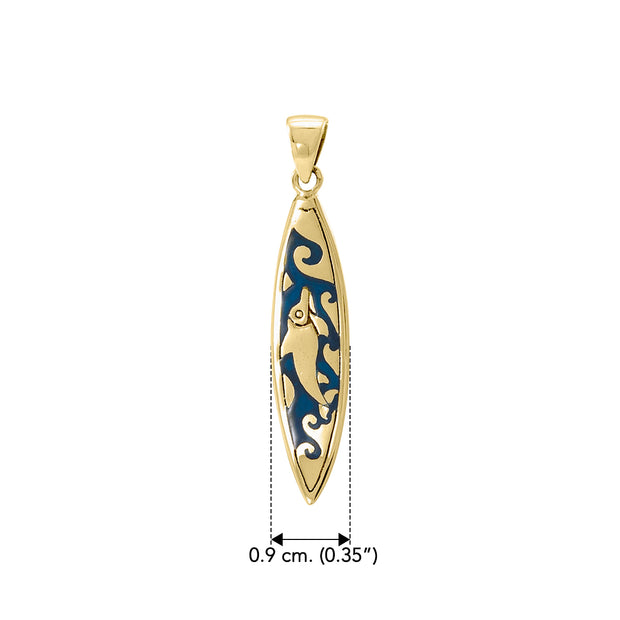 Dolphin Surfboard Solid Gold Pendant GTP1583