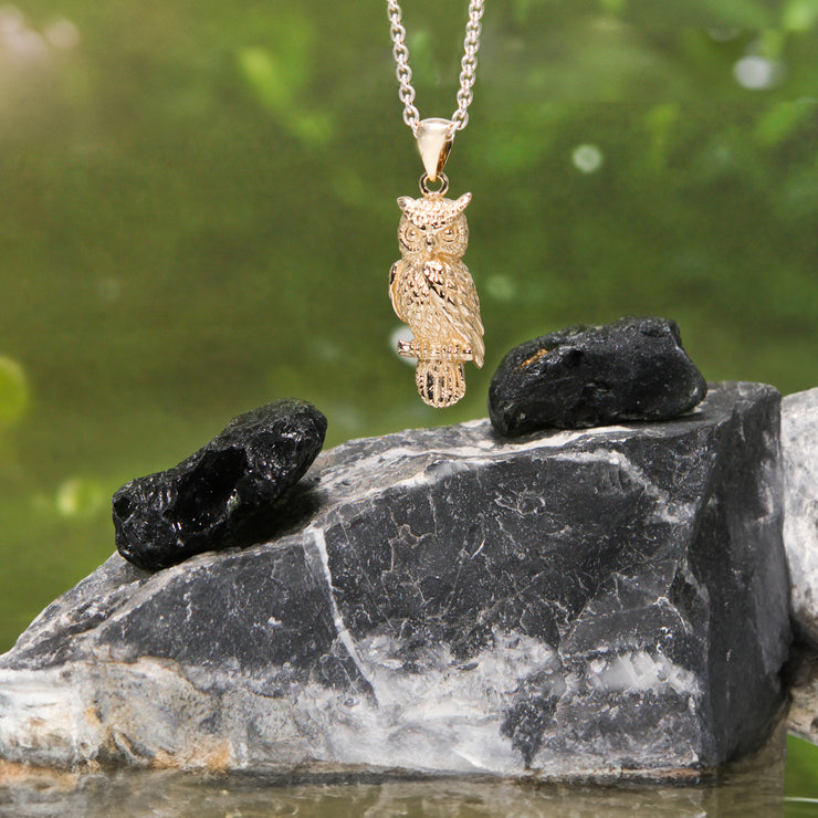 Owl Solid Gold Pendant GTP1619