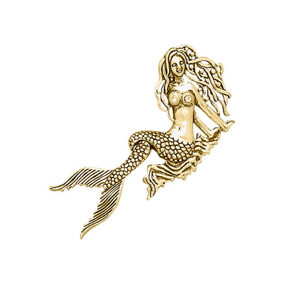 Seaside Mermaid Movable Solid Gold Pendant With Gemstone GTP2696