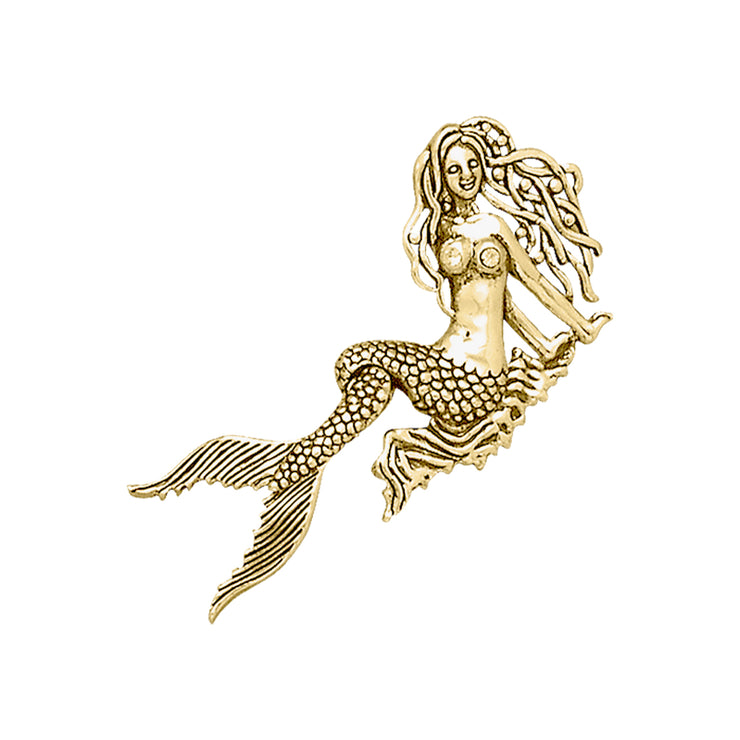 Seaside Mermaid Movable Solid Gold Pendant With Gemstone GTP2696