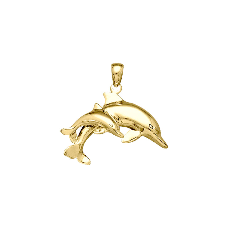 Mother and Baby Dolphin Solid Gold Pendant GTP2701