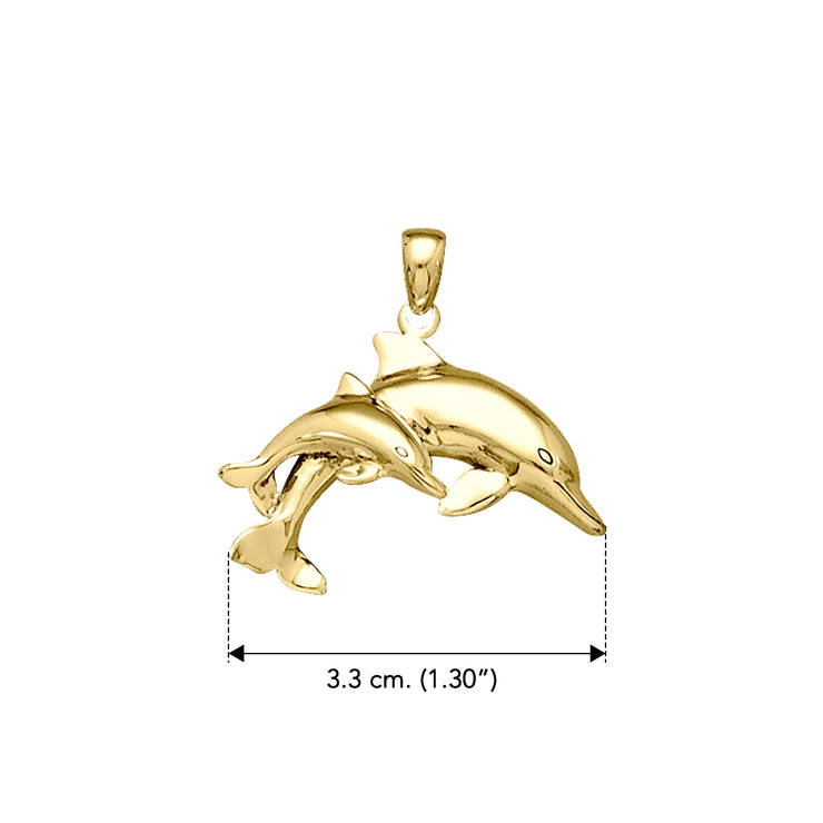 Mother and Baby Dolphin Solid Gold Pendant GTP2701