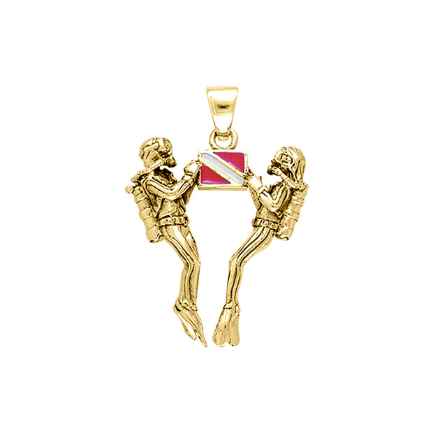 We Love Scuba Double Diver Solid Gold Pendant GTP3405