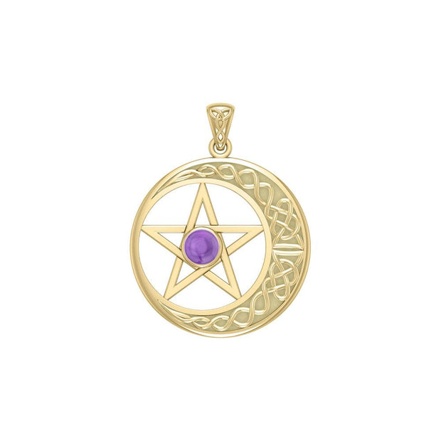 Celtic Crescent moon with Pentacle Yellow Gold Pendant GTP474