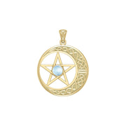 Celtic Crescent moon with Pentacle Yellow Gold Pendant GTP474