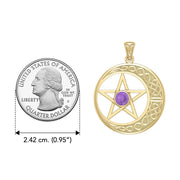 Celtic Crescent moon with Pentacle Yellow Gold Pendant GTP474