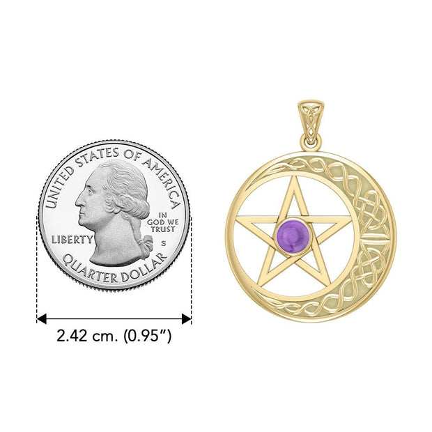 Celtic Crescent moon with Pentacle Yellow Gold Pendant GTP474