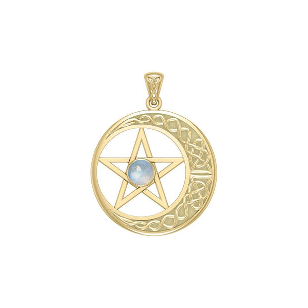 Celtic Crescent moon with Pentacle Yellow Gold Pendant GTP474