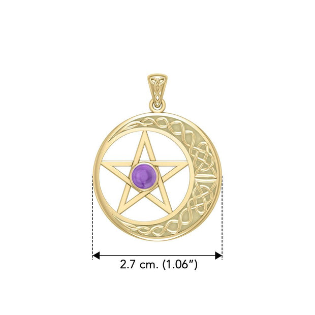 Celtic Crescent moon with Pentacle Yellow Gold Pendant GTP474