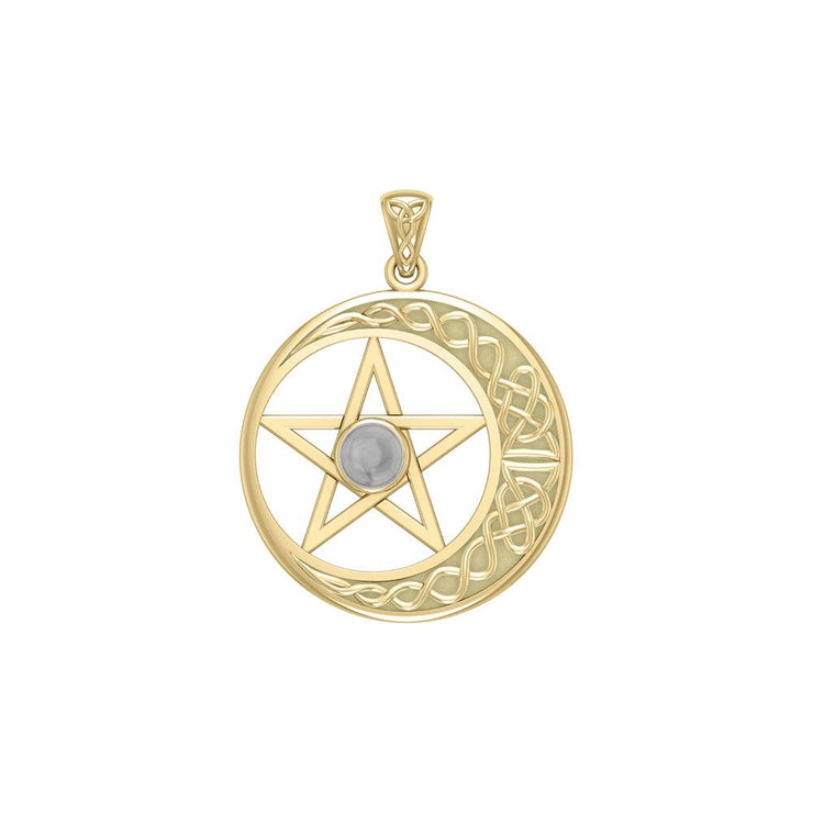 Celtic Crescent moon with Pentacle Yellow Gold Pendant GTP474