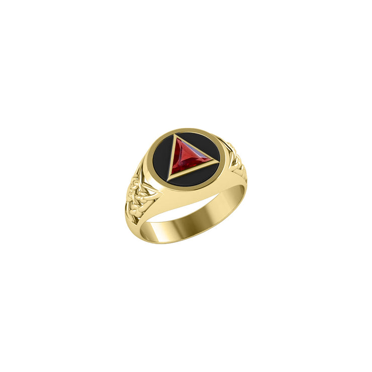 Celtic AA Recovery Symbol Solid Yellow Gold Ring with Gemstone GTR1020