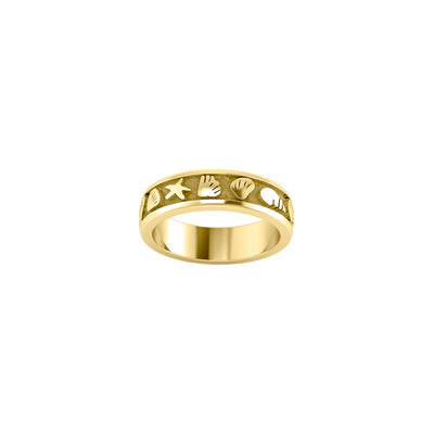 Starfish and Seashell Hear the sea whispers Solid Gold Ring GTR246