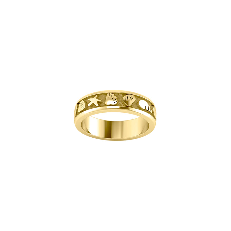 Starfish and Seashell Hear the sea whispers Solid Gold Ring GTR246