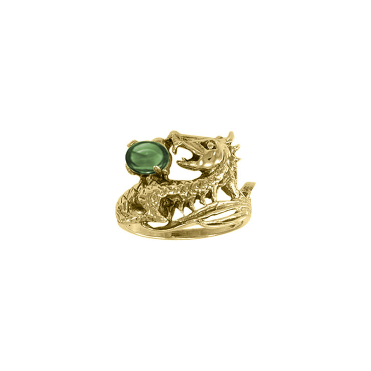 Dragon Holding Gem Solid Yellow Gold Ring GTR3808