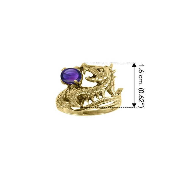 Dragon Holding Gem Solid Yellow Gold Ring GTR3808