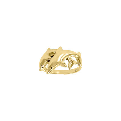 Twin Dolphin Solid Gold Ring GWR205