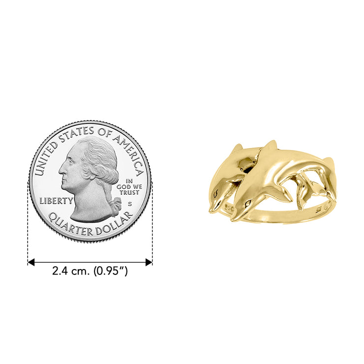 Twin Dolphin Solid Gold Ring GWR205