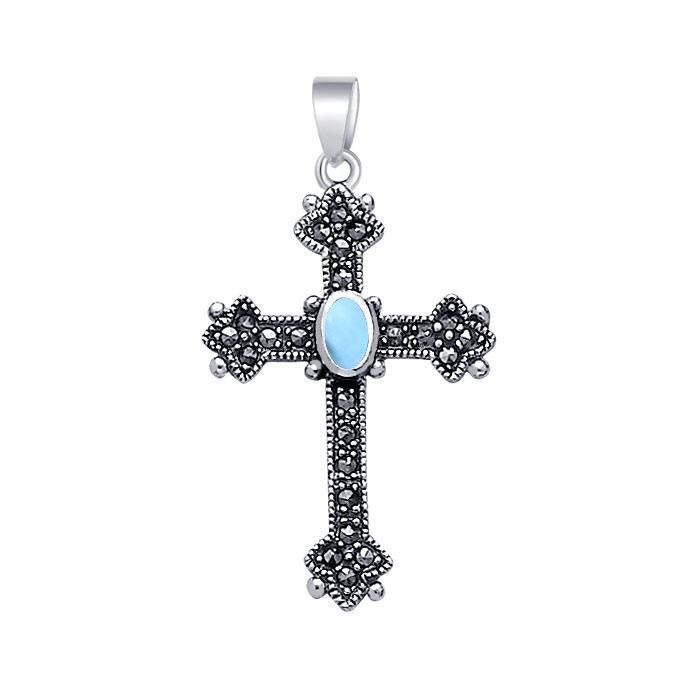 Medieval Cross Sterling Silver & Marcasite Pendant JP010
