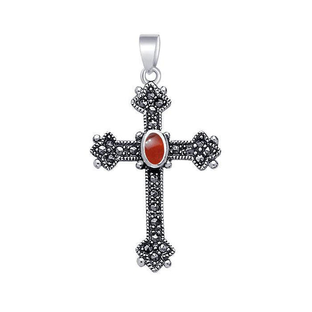 Medieval Cross Sterling Silver & Marcasite Pendant JP010