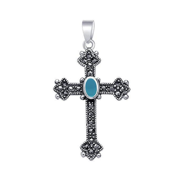 Medieval Cross Sterling Silver & Marcasite Pendant JP010