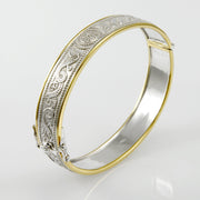 Small Silver and Gold Plate Border Celtic Bangle with open lock MBA211 - Wholesale Jewelry