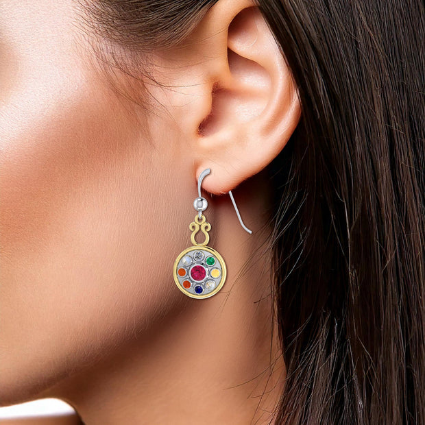 Ketu Moon's South Node Sterling Silver with 14K Gold Accent Earrings With Gemstone MER1342