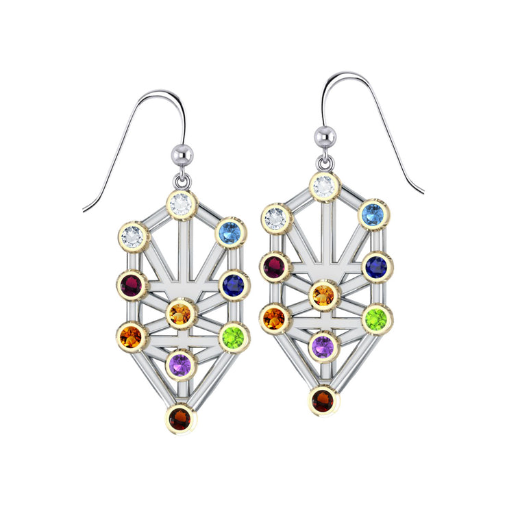 Kabbalah with Chakra Gemstone Sterling Silver and Gold Earrings MER1717