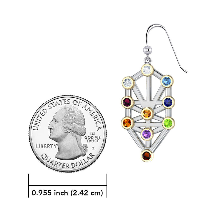 Kabbalah with Chakra Gemstone Sterling Silver and Gold Earrings MER1717