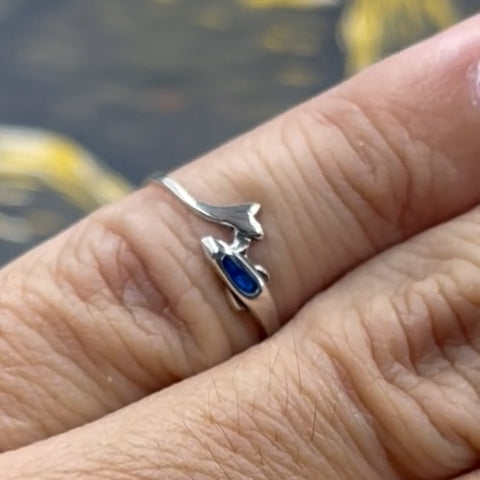 Silver and Synthetic Paua Shell Dolphin Ring MG090