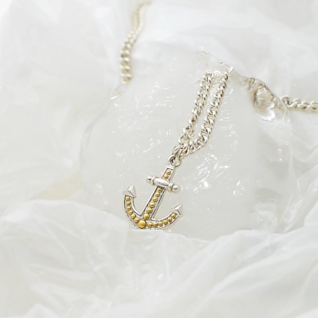 Firm and golden ~Anchor with Sterling Silver With  14k gold accents Necklace MNC380