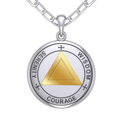 Sigil Seal of The AA Recovery Silver with 14K Gold Accent Necklace MNC558 - Wholesale Jewelry