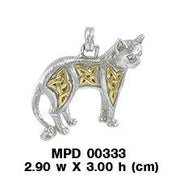 The Mystical Paw of the Celtic Cat Silver with 14K Gold Accent Pendant MPD333 - Wholesale Jewelry
