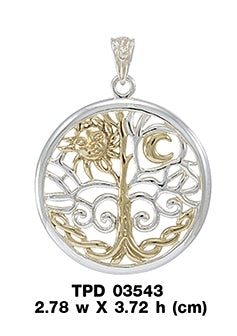 The Tree of Life in its Never-ending journey Silver with 14K Gold Accent Pendant MPD3543