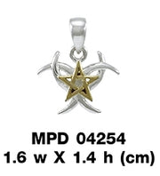 Triple Moon Pentagram Sterling Silver with 14K Gold Accent Pendant MPD4254