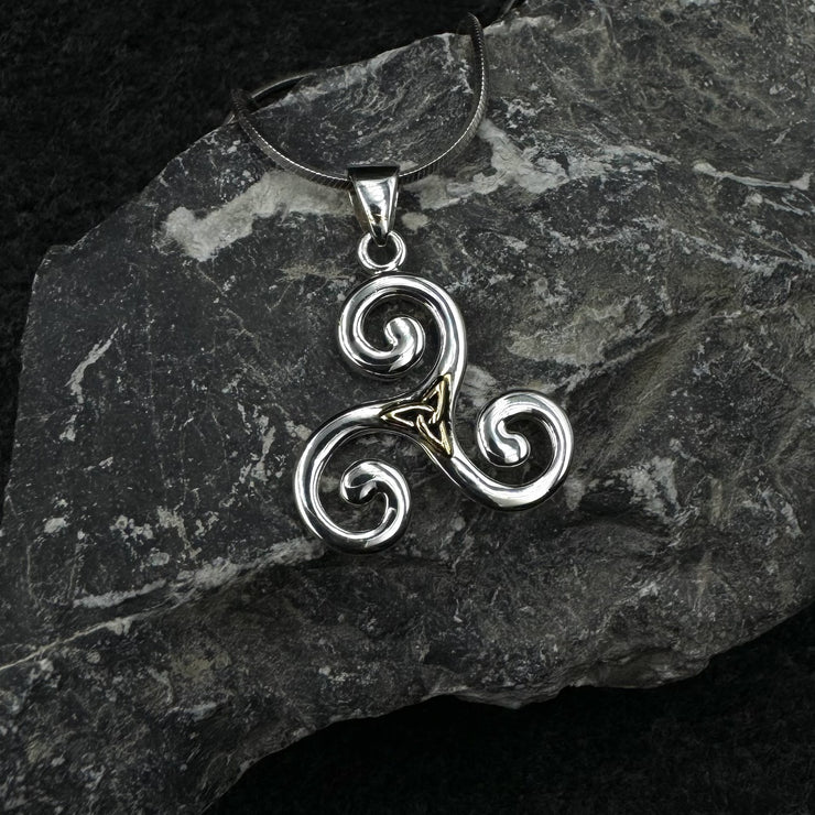 Streamlined artistic representation ~ Sterling Silver Celtic Triquetra Pendant Jewelry with 18k Gold accent MPD1817