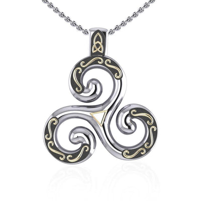 Celtic Triskele Silver and Gold Accent Pendant MPD1818