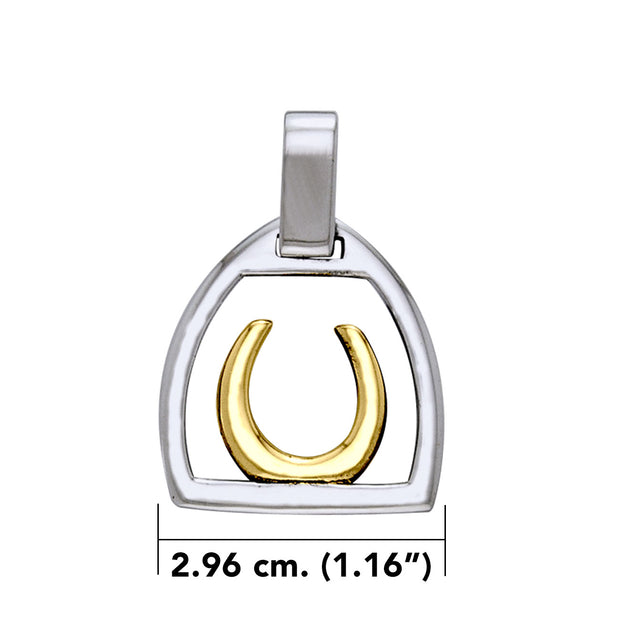 Horseshoe Stirrup Silver with 14k gold accents Pendant MPD2249