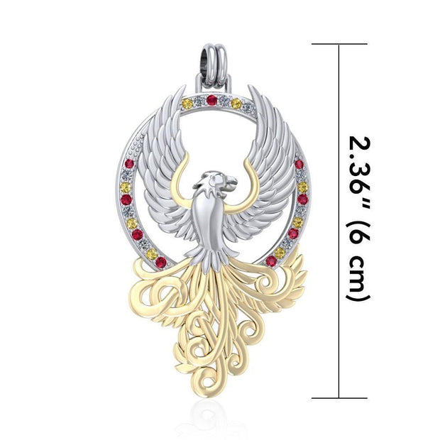 Majestic Phoenix Silver and 14K Gold Accent Pendant MPD2916 - Wholesale Jewelry