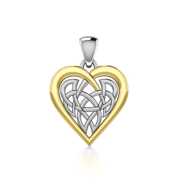Celtic Knot Heart Sterling Silver and 14K Gold Accent Pendant MPD3015