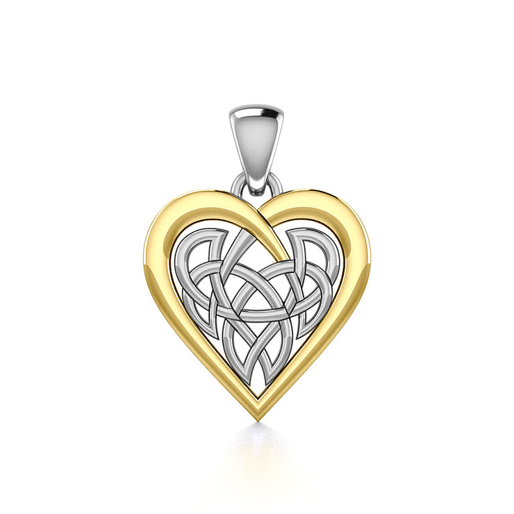 Celtic Knot Heart Sterling Silver and 14K Gold Accent Pendant MPD3015