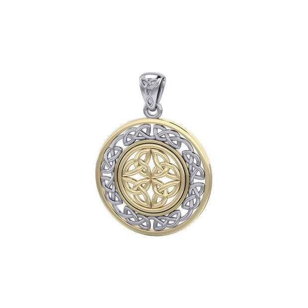 When gold shines through eternity ~ Celtic Knotwork Sterling Silver Pendant Jewelry with 14K Gold accent MPD3035