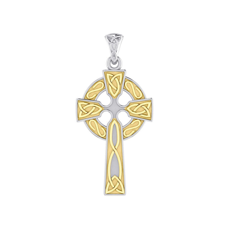 Celtic Cross Sterling Silver with Gold Accent  Pendant MPD3826